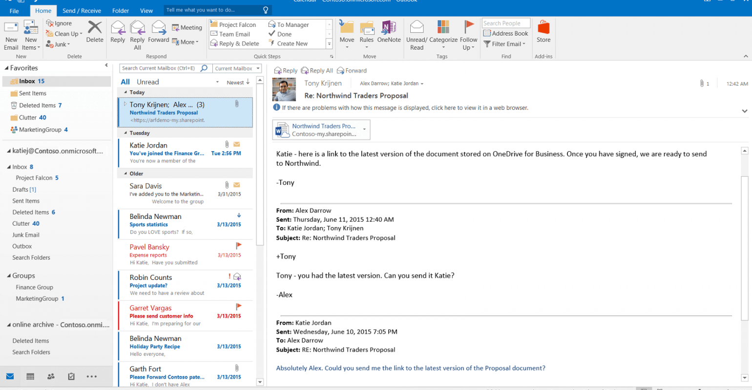 Screenshot of an Microsoft Outlook inbox and email message